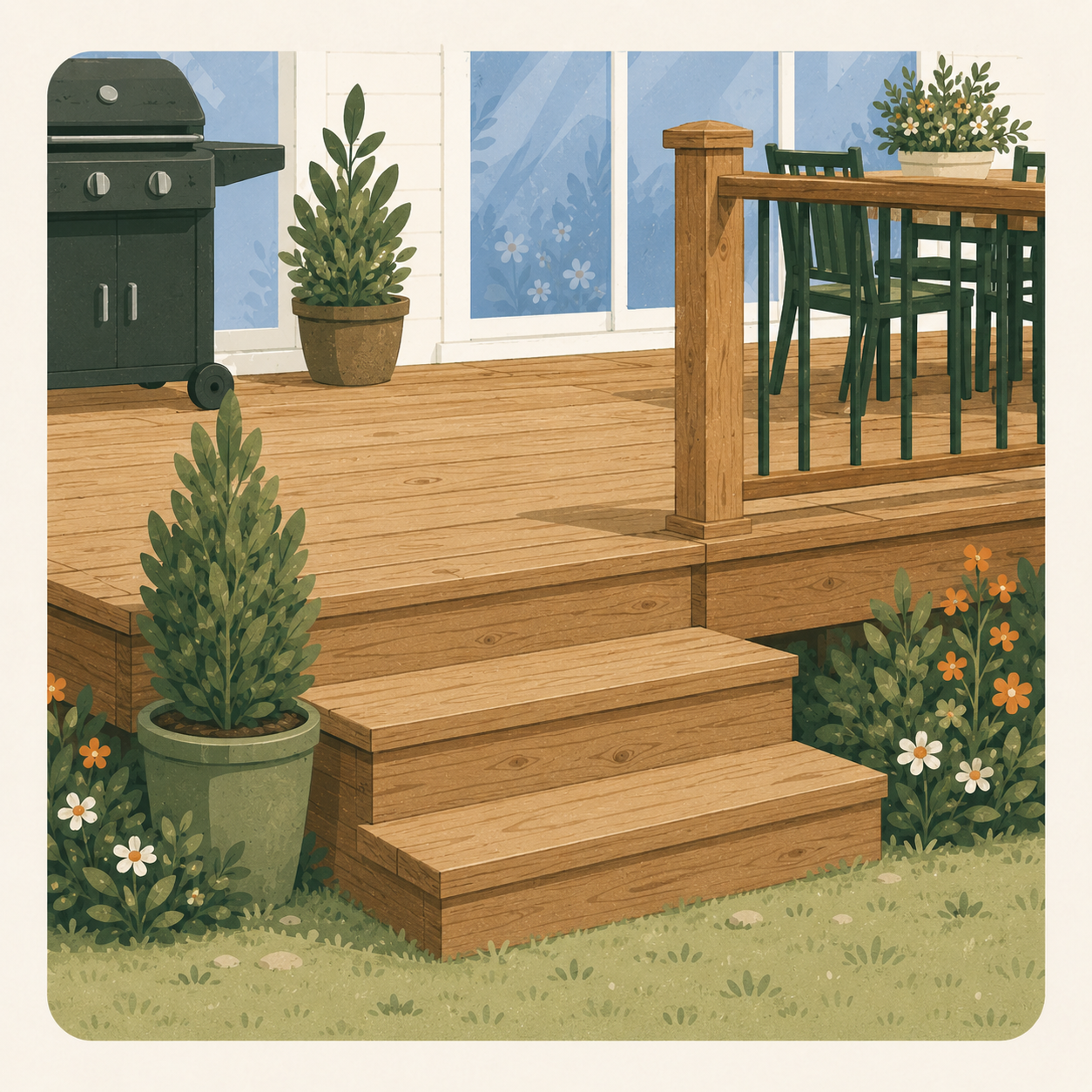 After — freshly stained deck